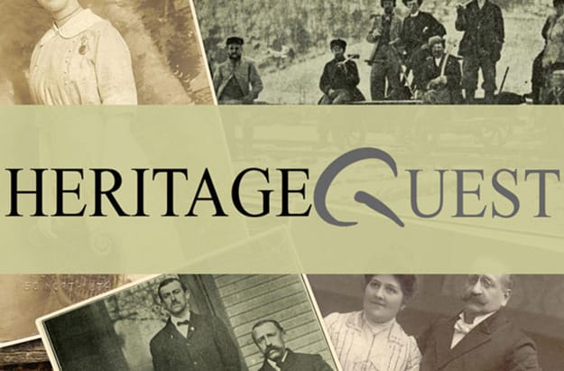 Heritage Quest Logo with Historic Photos in Background